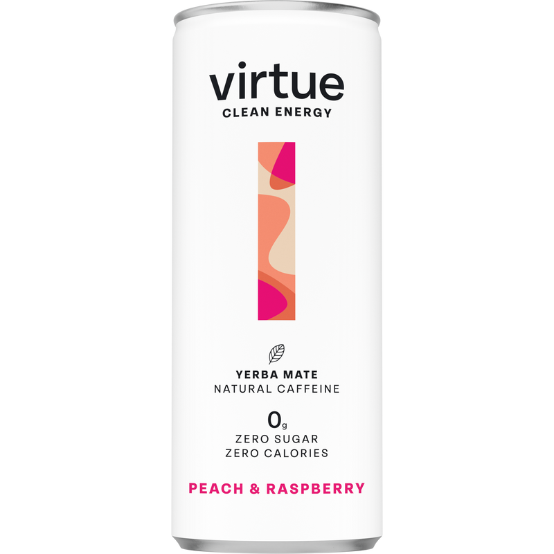 Virtue Clean Energy (Yerba Mate Drink) - Peach & Raspberry 250ml (Sold in multiple of 12)