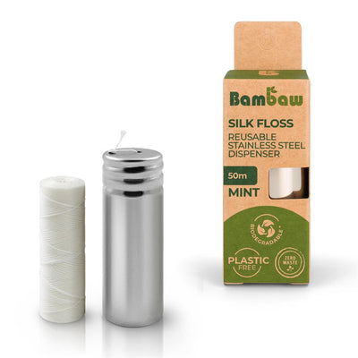 Bambaw | Reusable stainless-steel floss dispenser | Silk