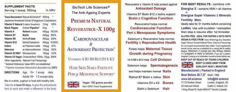 Resveratrol + vitamins 100g powder