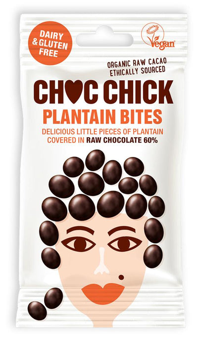 Plantain Pieces Covered in Raw Chocolate 60% 30g