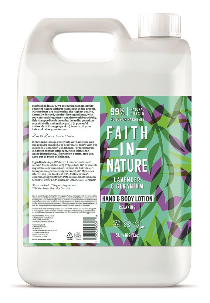 Faith in Nature Lavender & Geranium Hand & Body Lotion 5 Litre