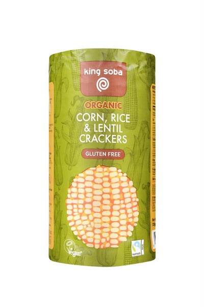 King Soba Organic & Fairtrade Corn Rice & Lentil Crackers 120g