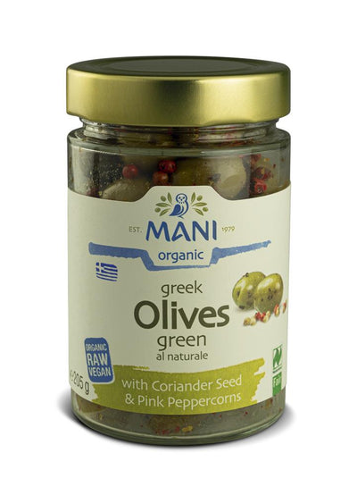 Organic Green Olives with Pink Peppercorns 205g