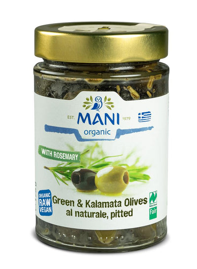 Organic Mixed Olives al Naturale Pitted with Rosemary 175g