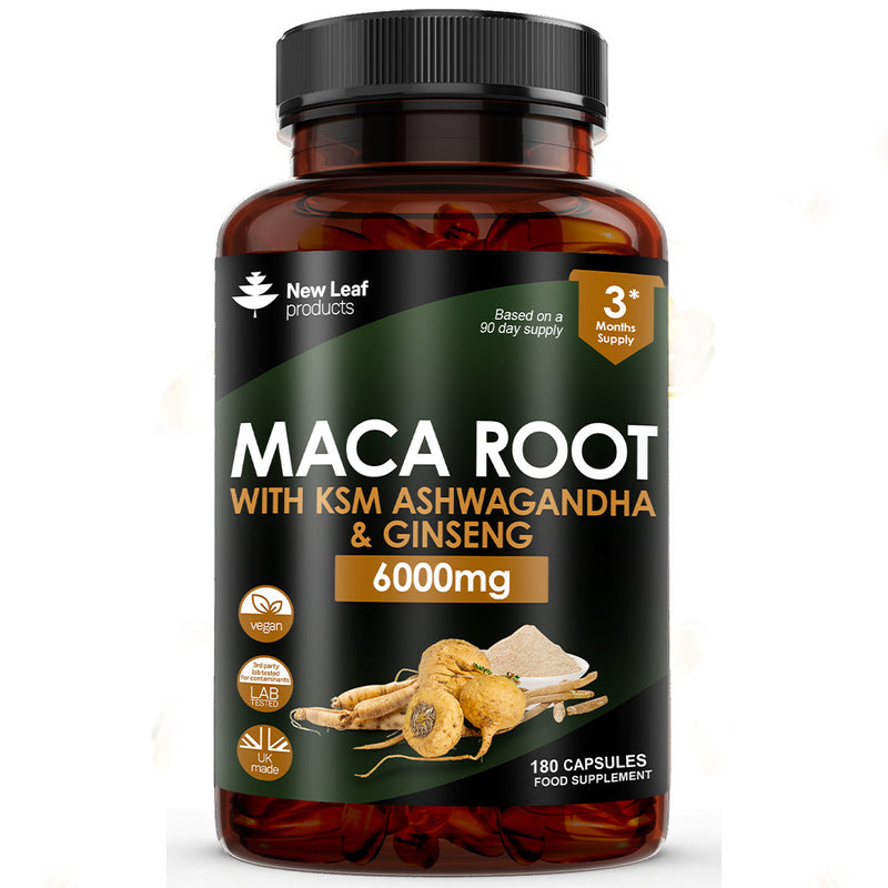 Maca Root + KSM-66 Ashwagandha and Ginseng 6000mg 180 Capsules