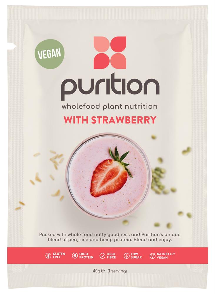 Purition Vegan Wholefood Nutrition with protein, Strawberry 40g