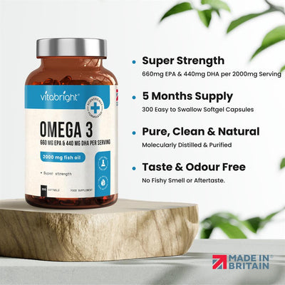 Omega 3 2000mg Super Strength Fish Oil - 300 Softgels