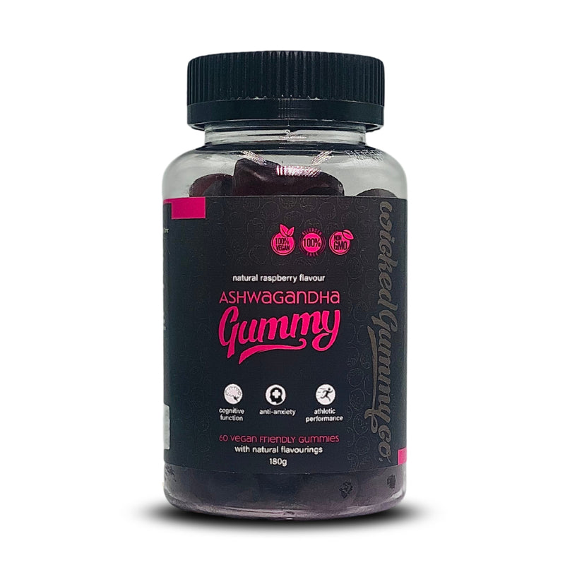 60 raspberry ashwagandha gummies to promote balance in the body.