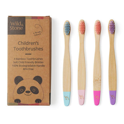 W&S Children's Bamboo Toothbrush - 4 Pack - Candy Colour